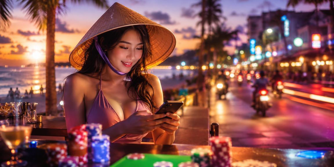 Người chơi bài đội nón lá tại Phú Quốc trong không khí giải trí ngoài trời